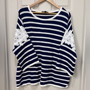 Lane Bryant Striped Navy and White Knit Sweater